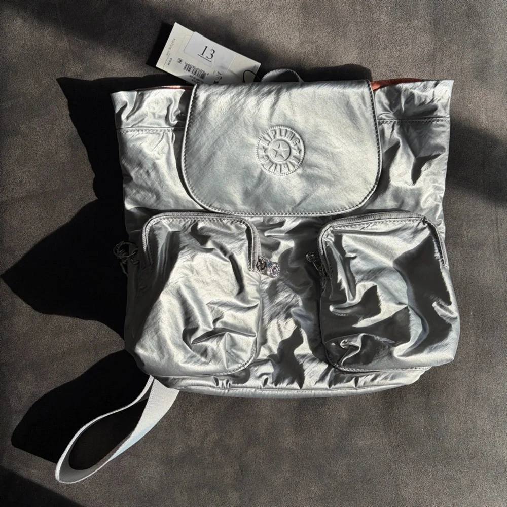 Kipling Metallic Silver Backpack Anto S NWT